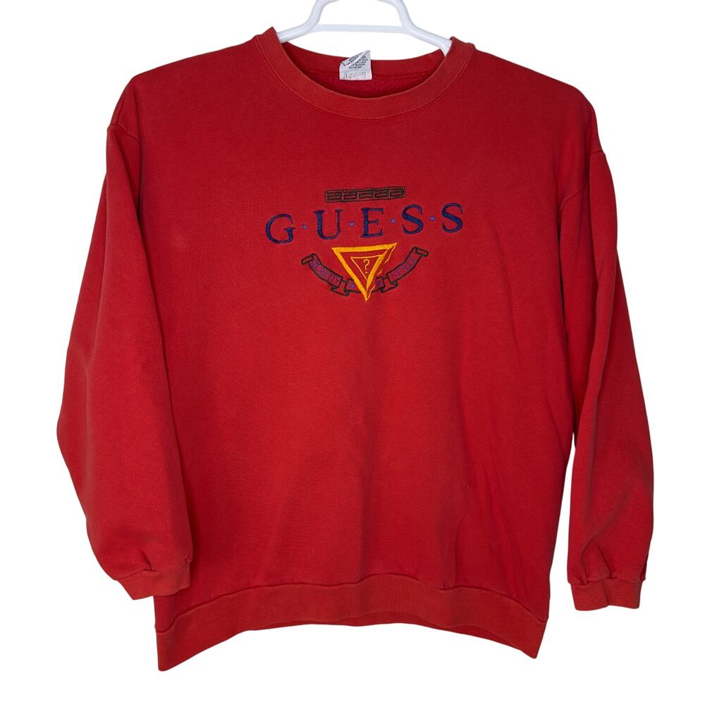 Vintage Guess Georges Marciano Women's‎ Large Red Sweatshirt Crewneck Logo 90s